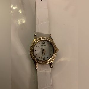 Vintage Estate Gruen Watch With White Leather Band